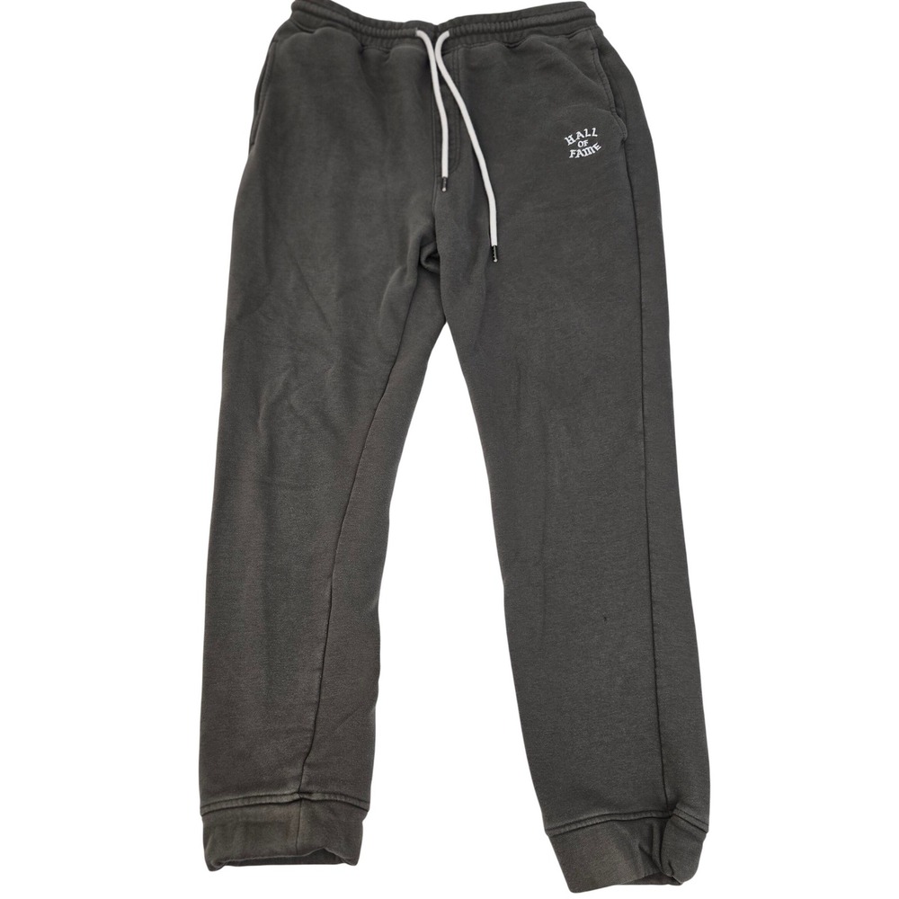 Hall of Fame Joggers Mens XL Gray Olive Distressed Wash Fleece Sweatpants Street